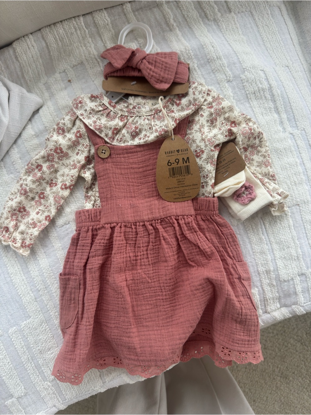 6-9M Mauve Pink Cotton Pinafore Dress & Floral Top Set